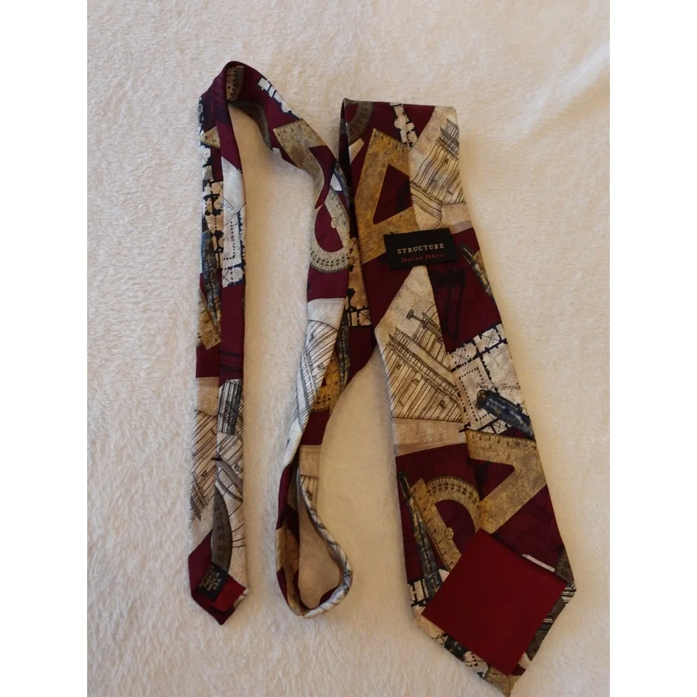 Structure Tie Architecture Building Frieze Teacher Engineer Vtg‎ Italy 90s Silk